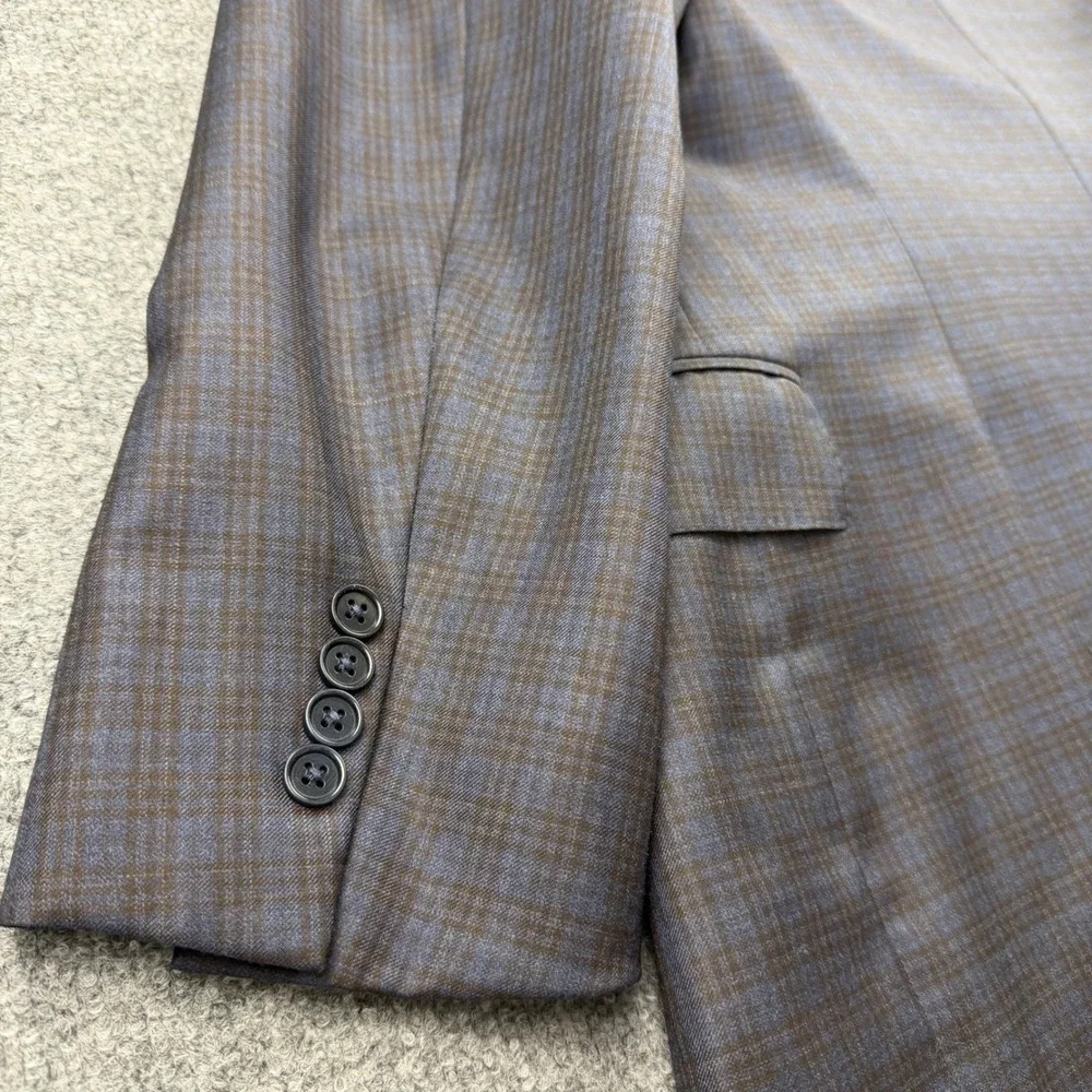 Canali 1934 Mens Blue Brown Plaid Wool Blazer Sport Coat Made in Italy 42R